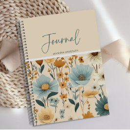 Personalisiertes Blue Yellow Creme Floral Journal Notizblock
