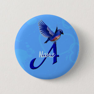 Personalisiertes Bluebird-Monogramm Anfangsbuchsta Button