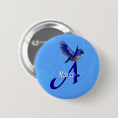Personalisiertes Bluebird-Monogramm Anfangsbuchsta Button (Vorne & Hinten)
