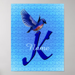 Personalisiertes Bluebird-Monogramm Anfangsbuchsta Poster