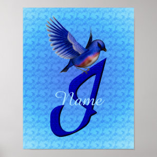 Personalisiertes Bluebird-Monogramm Anfangsbuchsta Poster
