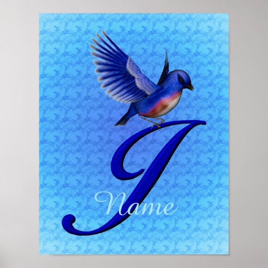 Personalisiertes Bluebird-Monogramm Anfangsbuchsta Poster (Vorne)