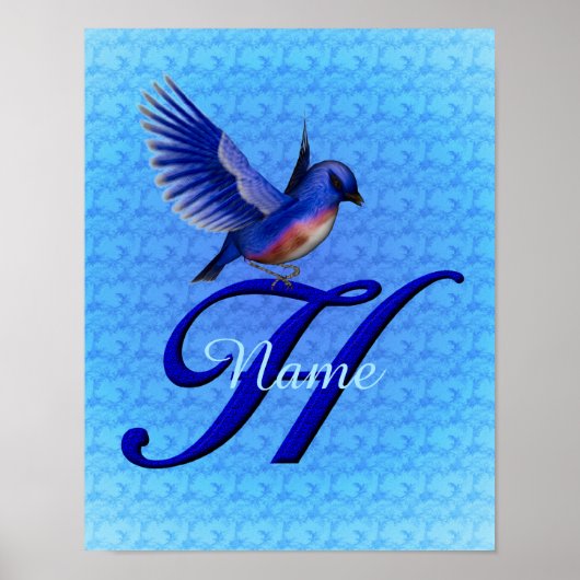 Personalisiertes Bluebird-Monogramm Anfangsbuchsta Poster (Vorne)
