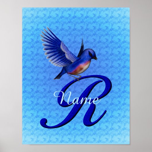 Personalisiertes Bluebird-Monogramm Anfangsbuchsta Poster (Vorne)