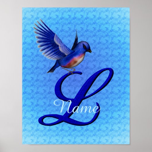 Personalisiertes Bluebird-Monogramm Anfangsbuchsta Poster (Vorne)