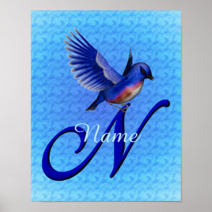 Personalisiertes Bluebird-Monogramm Anfangsbuchsta Poster