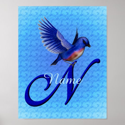 Personalisiertes Bluebird-Monogramm Anfangsbuchsta Poster (Vorne)
