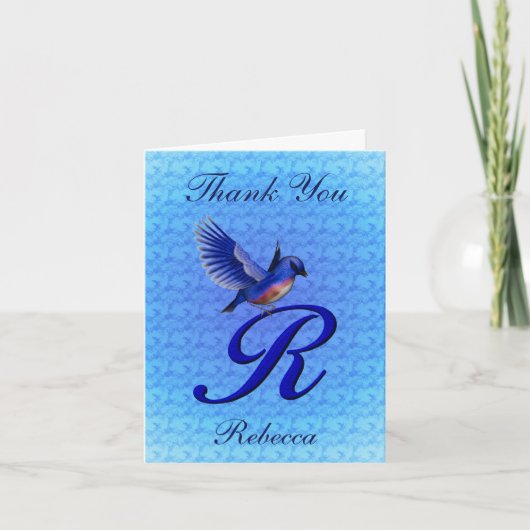 Personalisiertes Bluebird-Monogramm Initial R Dankeskarte (Vorderseite)