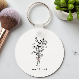 Personalisiertes Blumen-Brautjungfer-Armband mit r Schlüsselanhänger