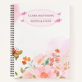 Personalisiertes Blumen-Schmetterlings-Notizbuch Notizblock