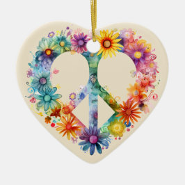 Personalisiertes Blumenfriedenssymbol Hippie Style Keramik Ornament