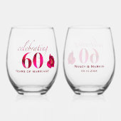 Personalisiertes Blumengeschenk zum 60. Hochzeitst Weinglas Ohne Stiel (Vorderseite)