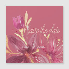 Personalisiertes Blumengewässer Burgund und Gold Magnetkarte