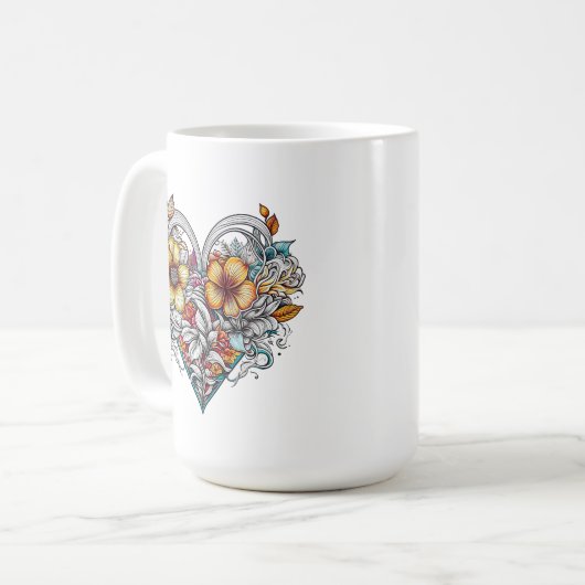 Personalisiertes Blumenherz mit Sentimental-Nachri Kaffeetasse (Vorderseite Links)