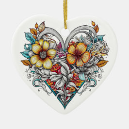Personalisiertes Blumenherz mit Sentimental-Nachri Keramik Ornament