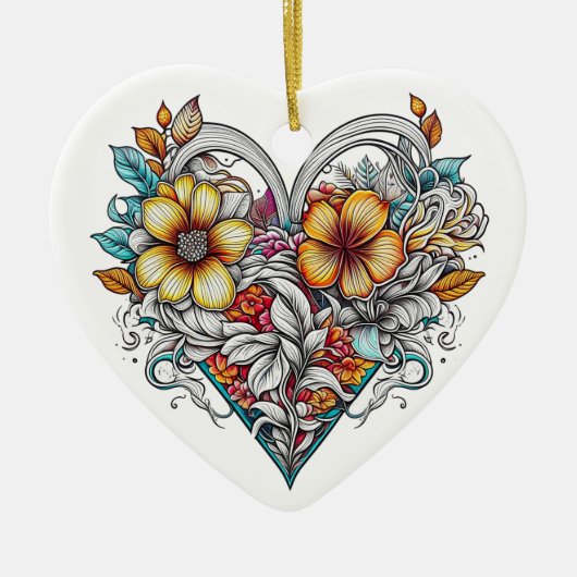 Personalisiertes Blumenherz mit Sentimental-Nachri Keramik Ornament (Vorne)