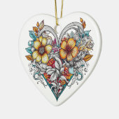 Personalisiertes Blumenherz mit Sentimental-Nachri Keramik Ornament (Links)
