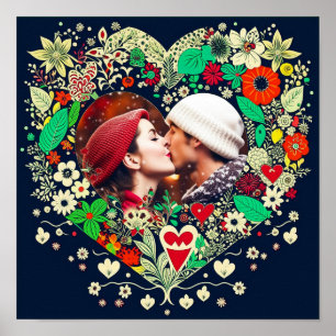 Personalisiertes Blumenherz Rahmen Romantisches Ge Poster