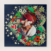 Personalisiertes Blumenherz Rahmen Romantisches Ge Puzzle (Horizontal)