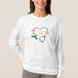 Personalisiertes Blumenherz Stethoscope Nurse T-Shirt