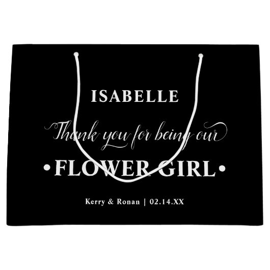 Personalisiertes Blumenmädchen Schwarz-weiß Danke Große Geschenktüte (Vorderseite)
