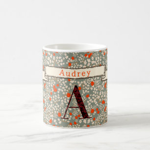 Personalisiertes Blumenmonogramm A grün mit Phrase Kaffeetasse