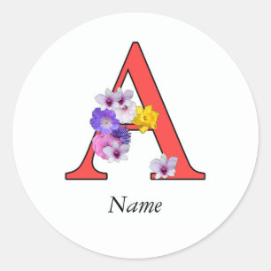 Personalisiertes Blumenmonogramm A + Namens-Umschl Runder Aufkleber