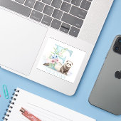Personalisiertes Blumenmonogramm 'F' mit süßem Fre Aufkleber (Laptop mit iPhone)