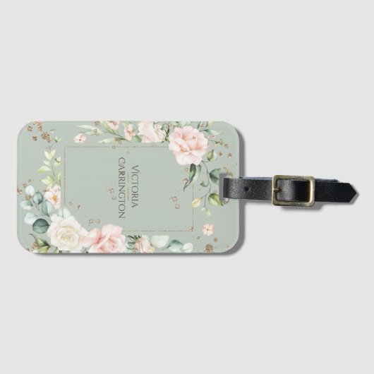 Personalisiertes Blumenmuster Grünes Wasser Gold Gepäckanhänger (Vorderseite (Horizontal))