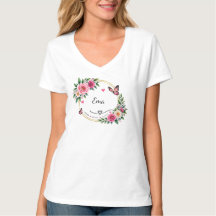 personalisiertes Blumenname Damen T-Shirt Elegant