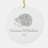 Personalisiertes Blumenporcupine Niedlich 1. Weihn Keramik Ornament (Vorne)
