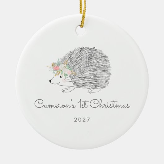 Personalisiertes Blumenporcupine Niedlich 1. Weihn Keramik Ornament (Vorne)