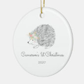 Personalisiertes Blumenporcupine Niedlich 1. Weihn Keramik Ornament (Links)
