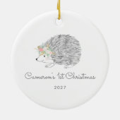 Personalisiertes Blumenporcupine Niedlich 1. Weihn Keramik Ornament (Hinten)