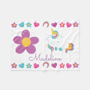 Personalisiertes Blumenschläfchen Baby Unicorn Fleecedecke