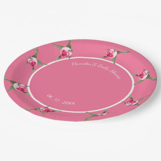 Personalisiertes Blumenspray rot Pappteller (Schrägansicht)