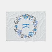 Personalisiertes Blumenwreath-u. Monogramm-blaues Fleecedecke (Vorderseite (Horizontal))
