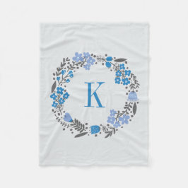 Personalisiertes Blumenwreath-u. Monogramm-blaues Fleecedecke
