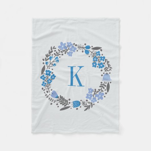 Personalisiertes Blumenwreath-u. Monogramm-blaues Fleecedecke (Vorderseite)