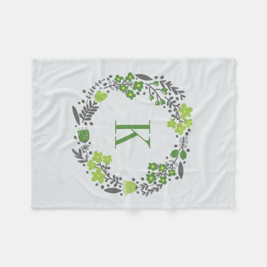 Personalisiertes Blumenwreath-u. Monogramm-grünes Fleecedecke (Vorderseite (Horizontal))