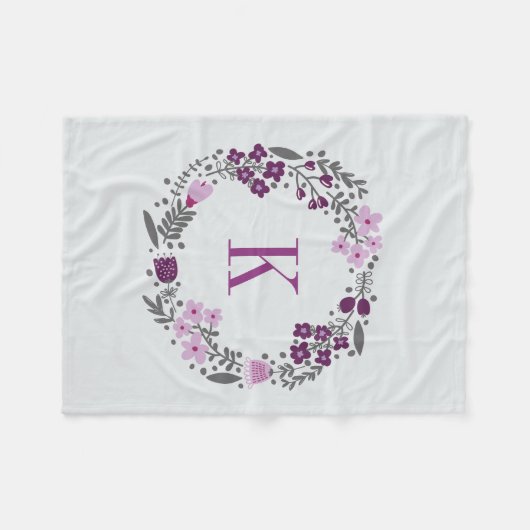 Personalisiertes Blumenwreath-u. Monogramm-lila Fleecedecke (Vorderseite (Horizontal))