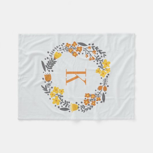 Personalisiertes Blumenwreath-u. Monogramm-orange Fleecedecke (Vorderseite (Horizontal))