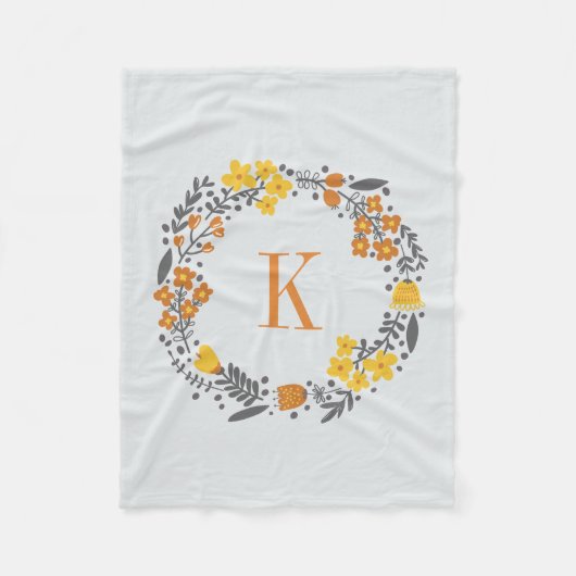 Personalisiertes Blumenwreath-u. Monogramm-orange Fleecedecke (Vorderseite)
