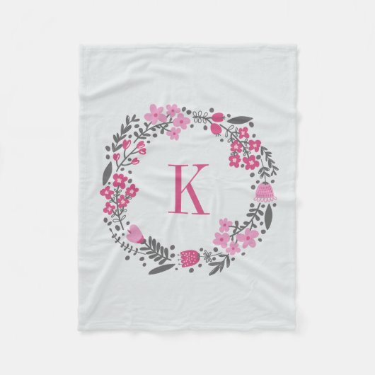 Personalisiertes Blumenwreath-u. Monogramm-rosa Fleecedecke (Vorderseite)