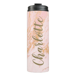 Personalisiertes Blush- und Gold-Marmormuster Thermosbecher