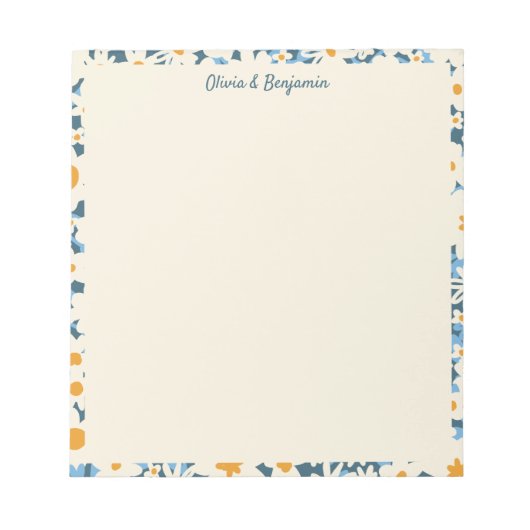 Personalisiertes Boho Blau und Weiße Blüten Notizblock (Vorderseite)