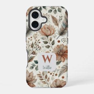 Personalisiertes Boho-Blumen-Monogramm und Name iPhone 16 Hülle
