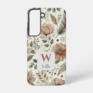 Personalisiertes Boho-Blumen-Monogramm und Name Samsung Galaxy Hülle