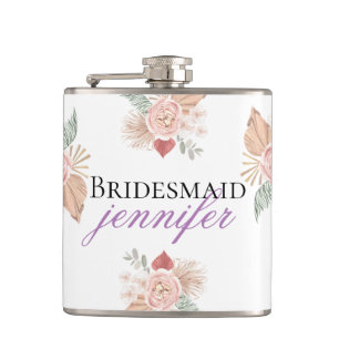 Personalisiertes Boho-Blumenherz Weiß Flachmann