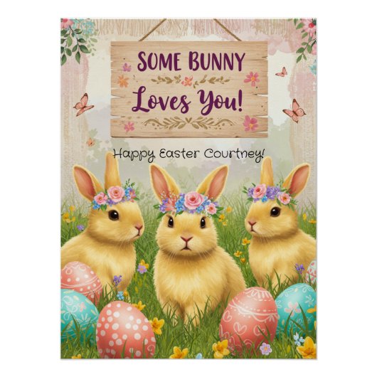 Personalisiertes Boho Bunny Easter Poster für Mädc (Vorderseite)